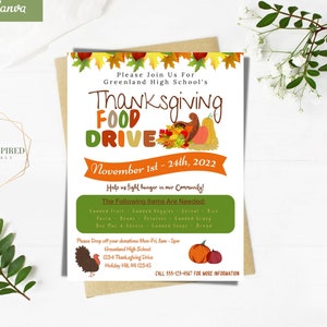 Thanksgiving Food Drive Flyer. Community Service Advertisement, Hunger Drive