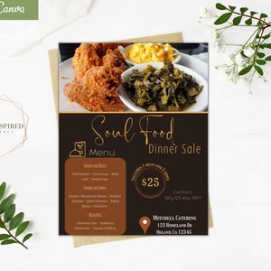 Soul Food Dinner Flyer. Canva Vorlage für Business Werbung.