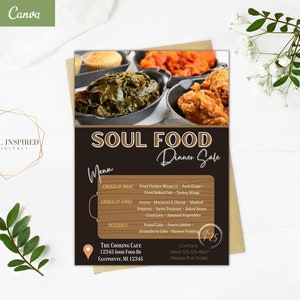 Soul Food Dinner Verkaufsflyer. Canva Vorlage. Werbung für Kleinbetriebe