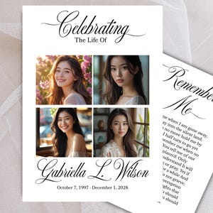 Biglietto commemorativo personalizzato con collage fotografico – Ricordo della celebrazione della vita – Opzioni laminate o cartoncino – Biglietto commemorativo per funerale