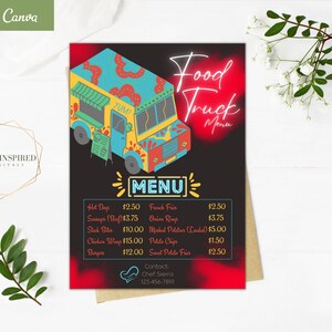 Food Truck Menu Flyer. Canva Template. Small Business.