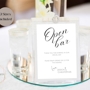 Wedding Open Bar Sign Printable. Modern Minimalist Wedding Reception Template. Alcohol Drink. Canva Template