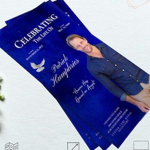 Blue Roses Funeral Program: Tri-Fold Obituary Template (11x17 inches)