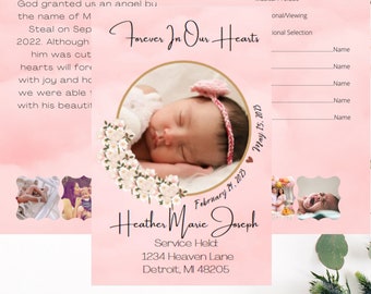 Baby/Child Funeral Program Template, Girl/Female Obituary Canva Self Edit