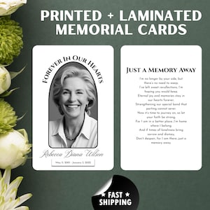 CARTES COMMÉMORATIVES LAMINÉES | Souvenir funéraire personnalisé | Taille 3,5 x 5,5 pouces | Bords arrondis |