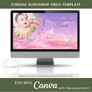 Pink and Purple Sky Baby/Child Funeral Slideshow. Memorial Video Canva Template.