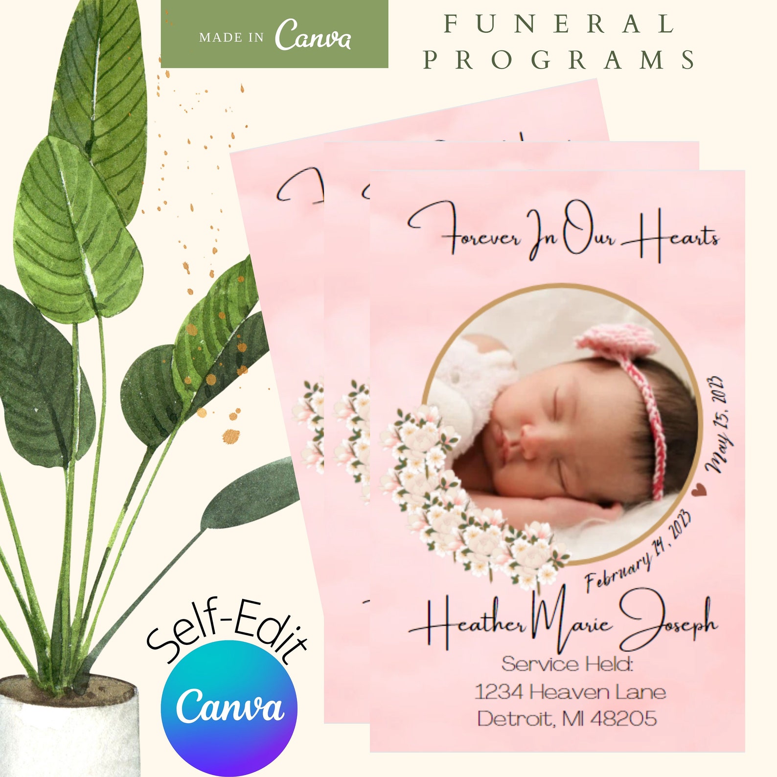 Baby/child Funeral Program Template Girl/female Obituary Etsy