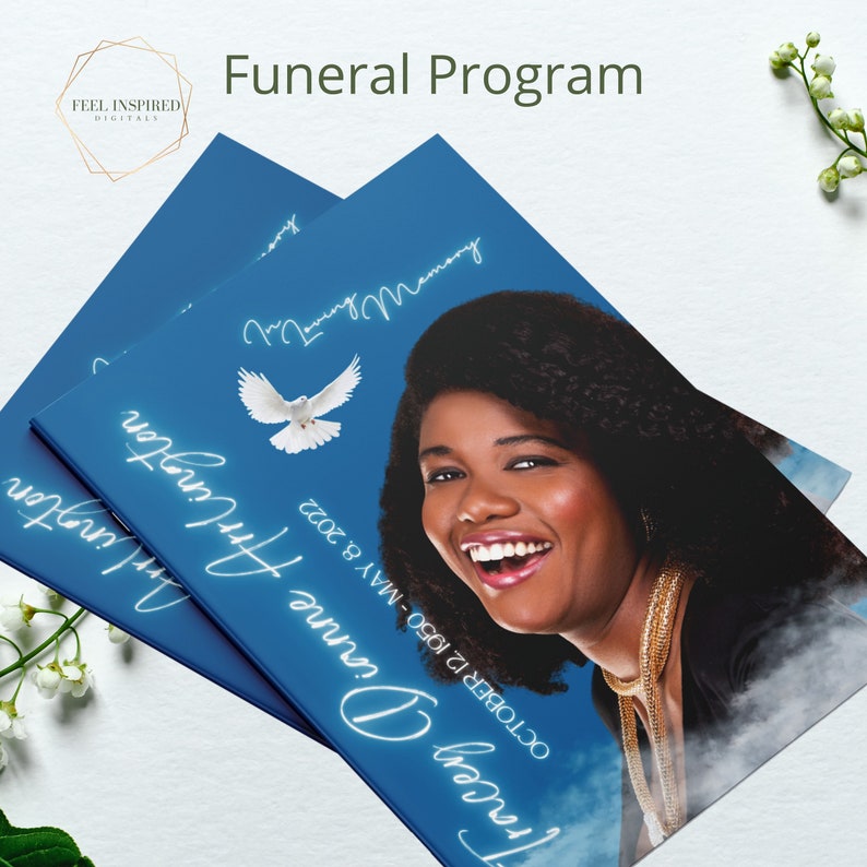 Elegant Blue Funeral Program With Clouds Tabloid Template Etsy
