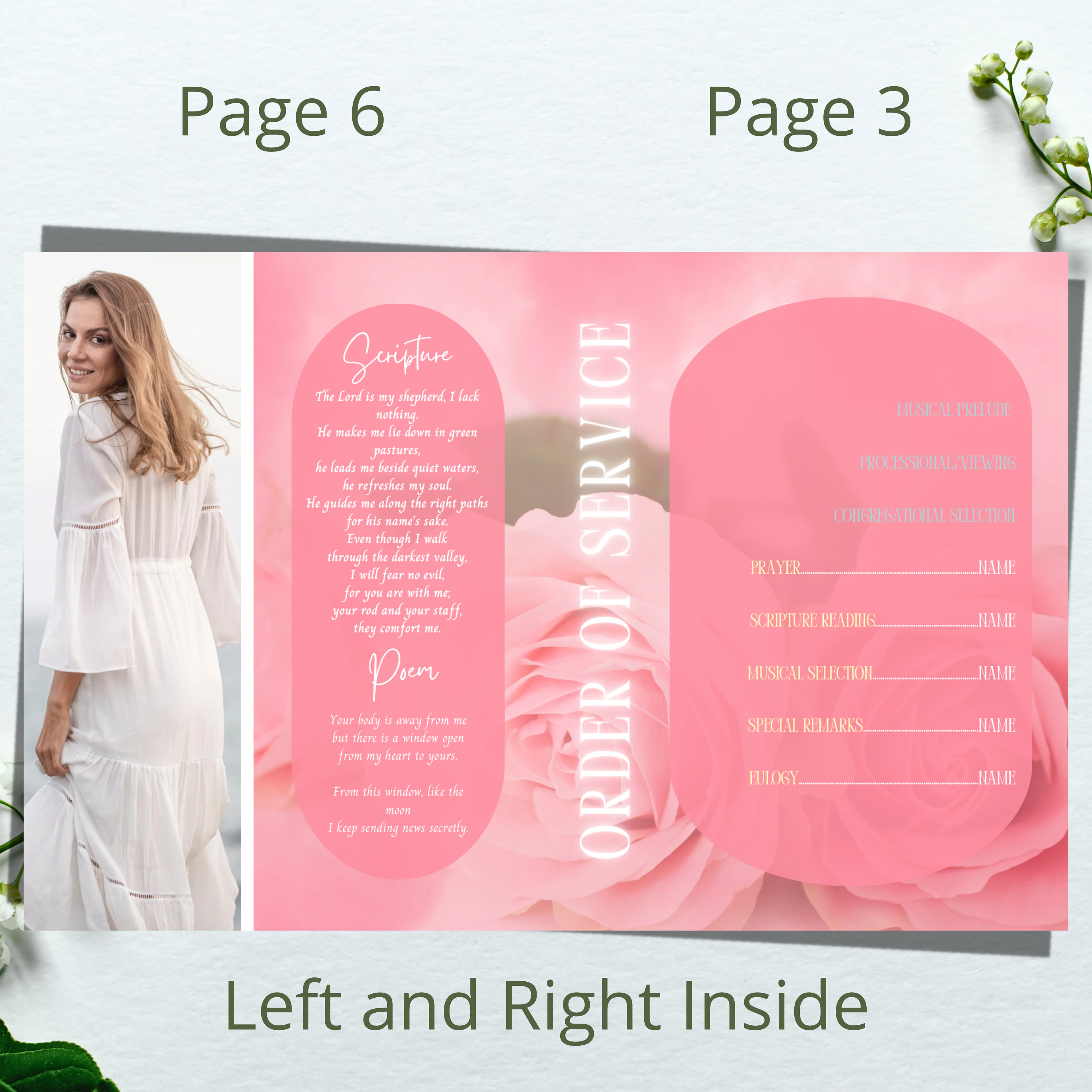 Program Flower Design Pink Flower Funeral Program Template: 8-page Obituary (8.5x11 Inches ...