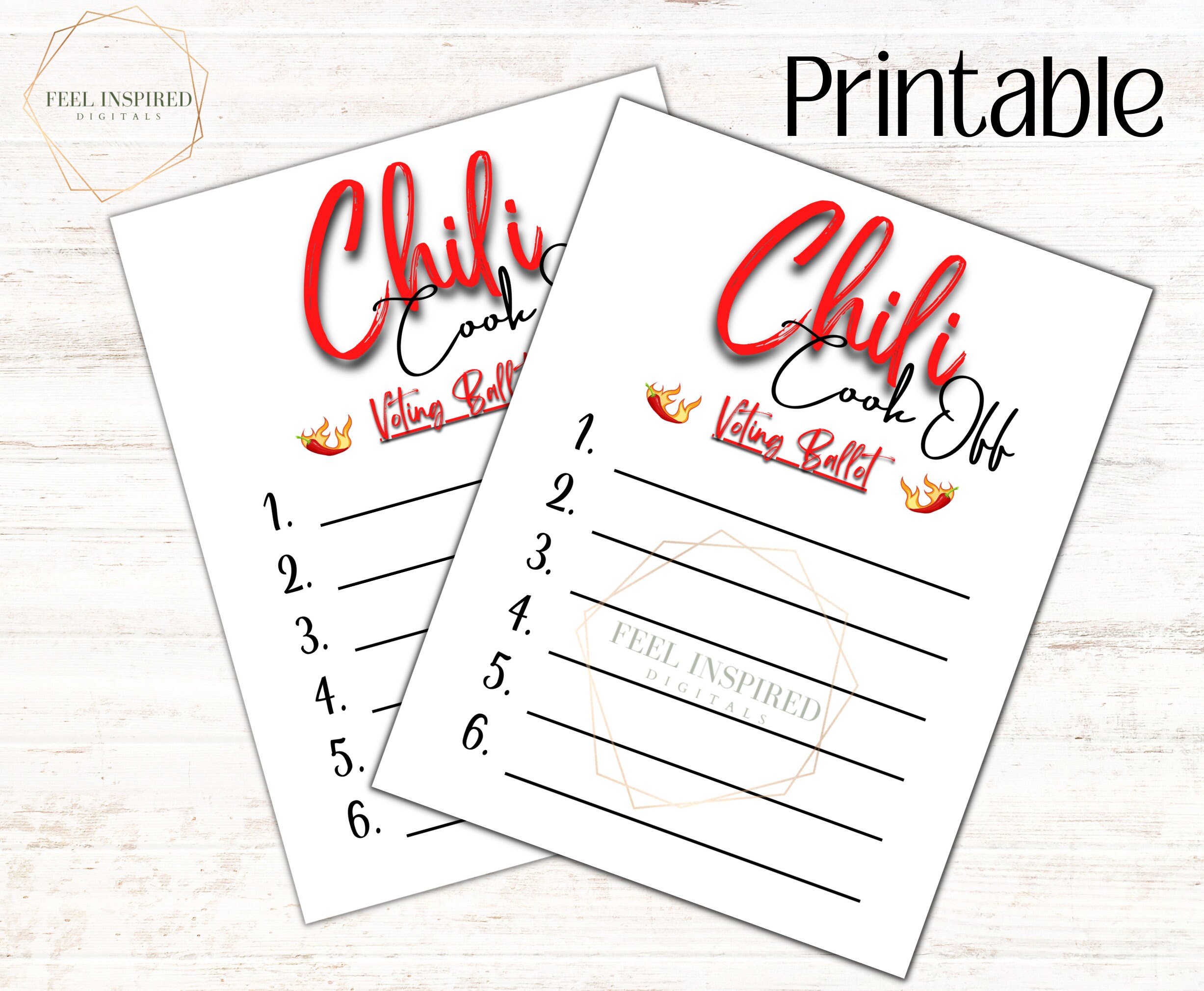 Chili Cook off Voting Ballot 8 5x11 Digital Printable Sheet Etsy