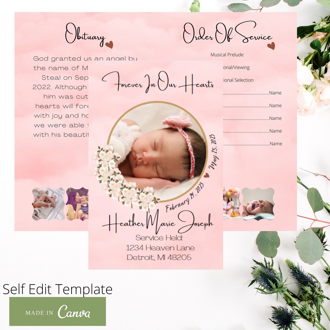 Baby/child Funeral Program Template Girl/female Obituary Etsy