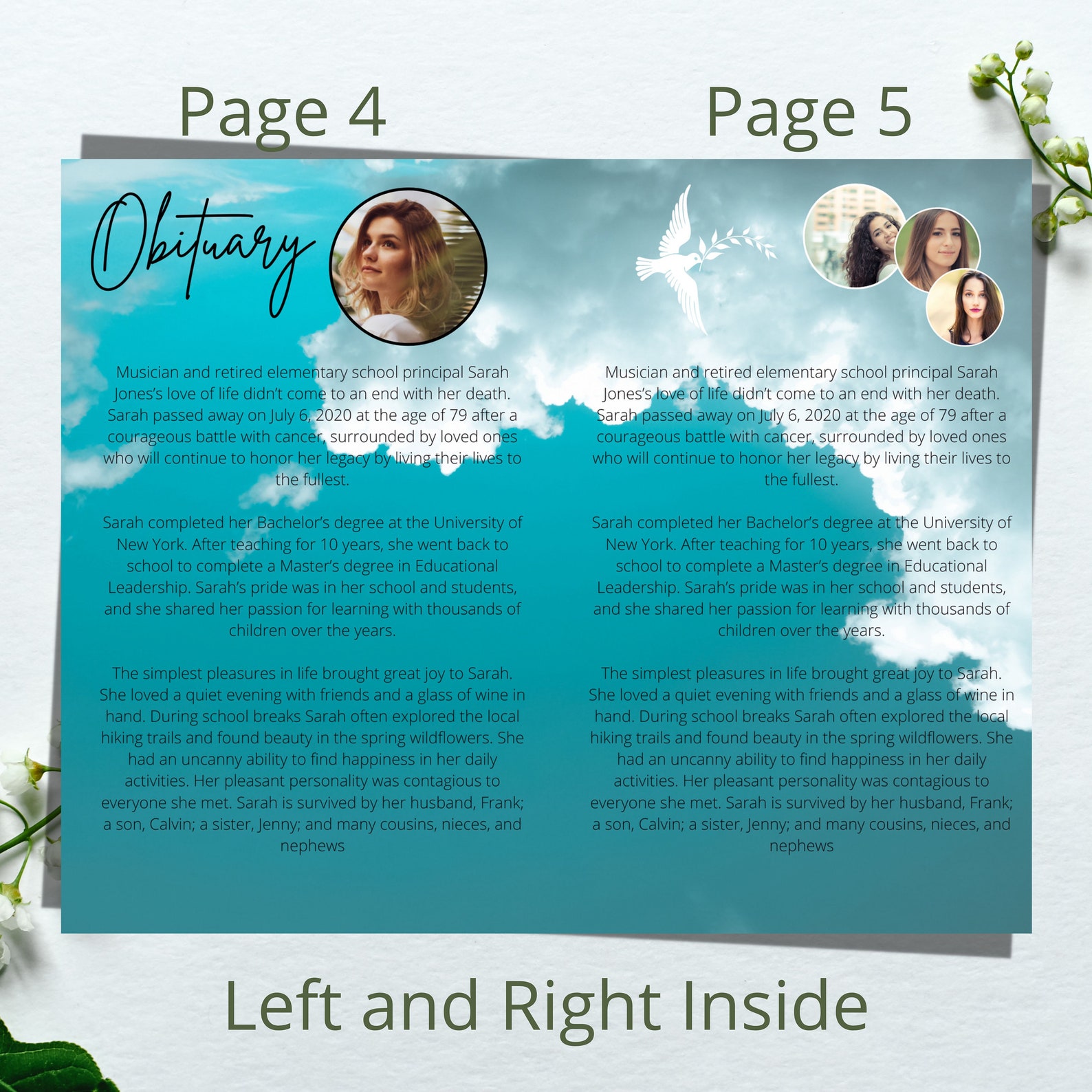 Blue Funeral Program Template. Memorial Service Program With Etsy