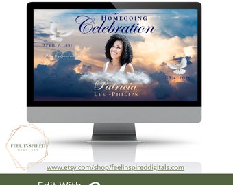 Beautiful Sky Funeral Slideshow Presentation Memorial Video. Photo Collage Tribute, Canva Template