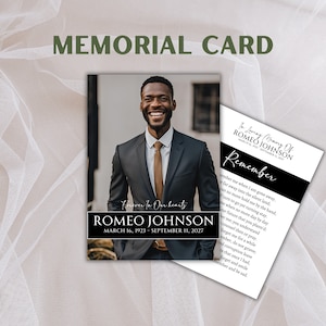Biglietti commemorativi personalizzati / Foto personalizzate in bianco e nero / Ricordi di preghiere funebri / Stampati / Plastificati o su cartoncino