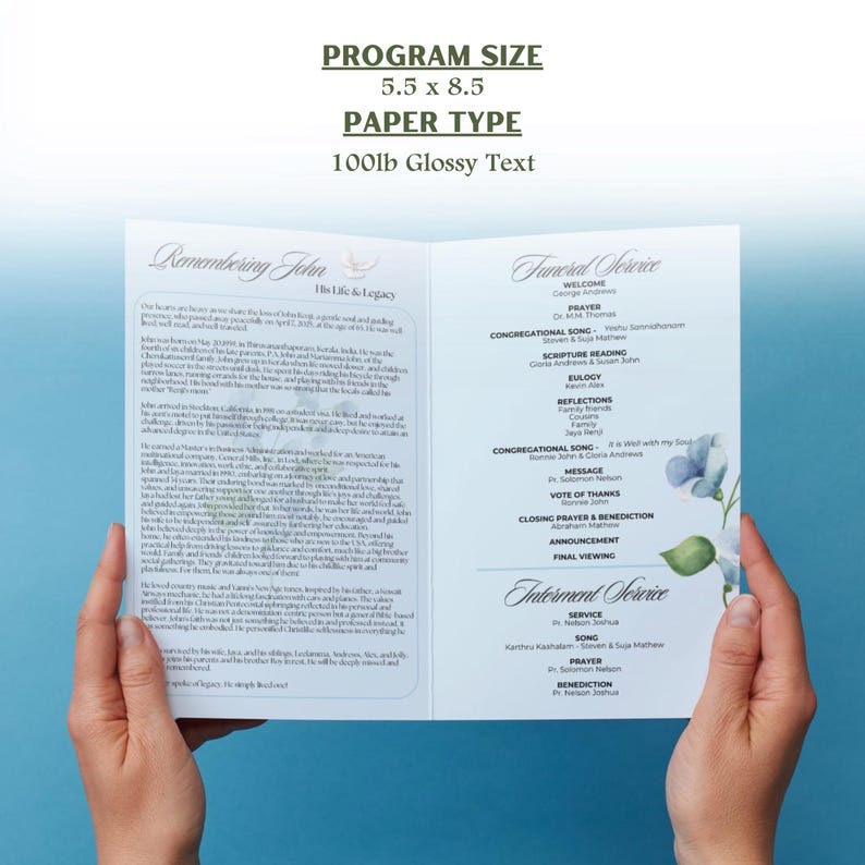 Funeral Program Brochure: Celebration of Life Order of Service ...
