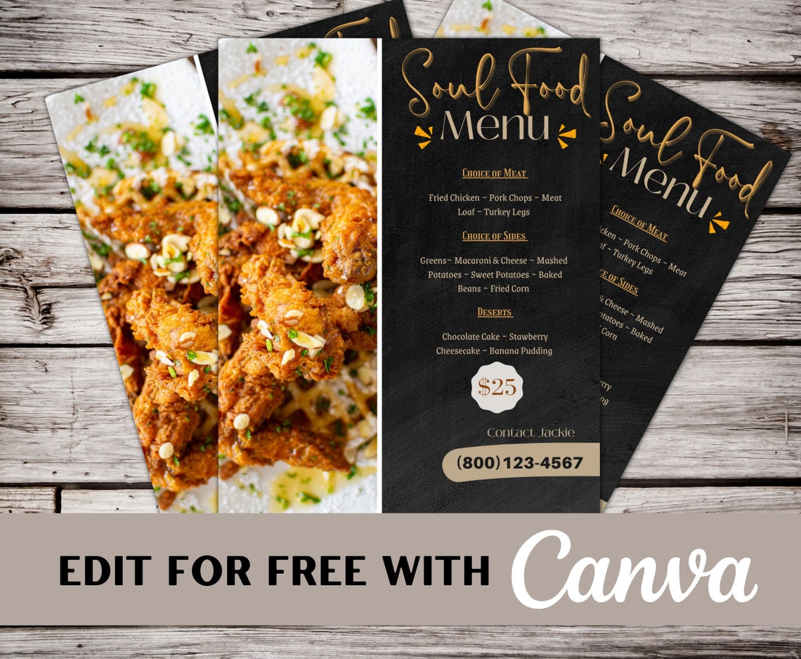 Soul Food Dinner Menu. Business Canva Template Advertisement - Etsy