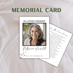 Tarjetas funerarias personalizadas: tarjetas de celebración de la vida impresas con acabado en cartulina o laminado: recuerdo personalizado.