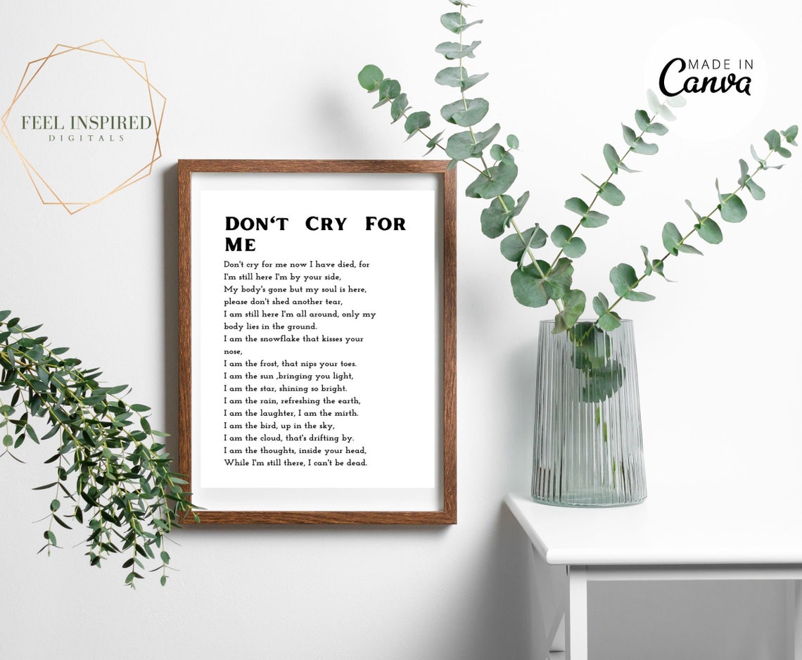 Memorial Poem Print: "don't Cry for Me" Funeral Remembrance (digital