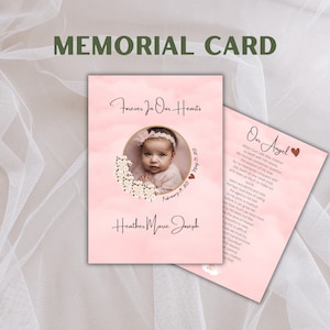 Biglietti di preghiera per bambini o neonati / Ricordo commemorativo personalizzato rosa / Ricordo funebre / Stampato / Plastificato o cartoncino