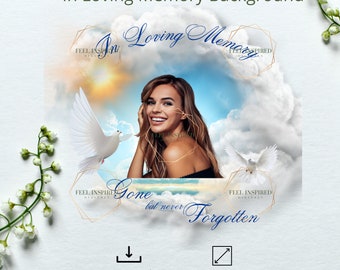 Blue Sky and Clouds In Loving Memory PNG. Memorial Background with Angel Wings and Clouds. Rest in Peace, RIP T-Shirt Photo