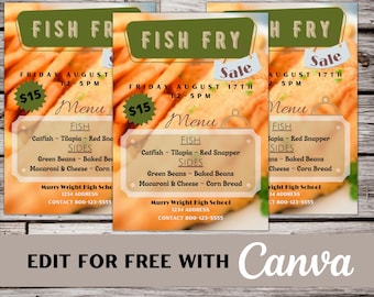 May include: A flyer for a fish fry sale at Murry Wright High School. The flyer is green and orange with a picture of fried fish. The sale is on Friday, August 17th from 12-5pm. The menu includes catfish, tilapia, red snapper, green beans, baked beans, macaroni and cheese, and corn bread. The flyer also includes the school's address and contact number.