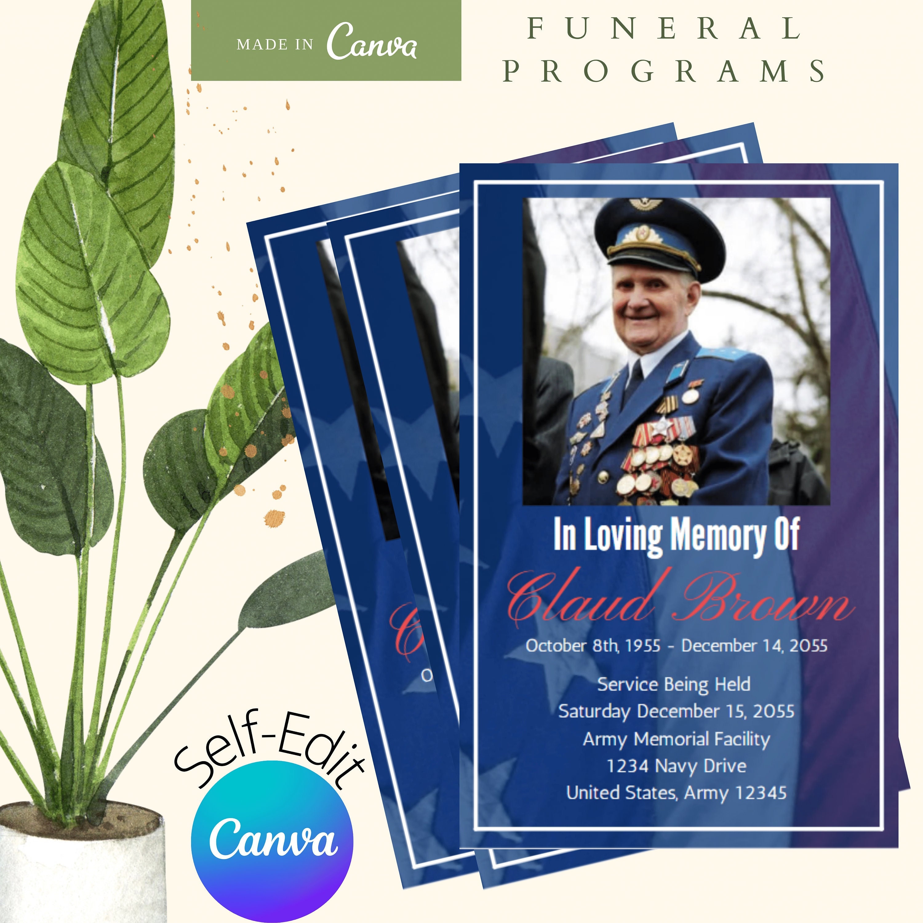 Military Veteran Memorial Funeral Template Patriotic Armed Forces