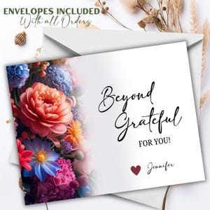 Bloemenbedankkaarten – set platte briefkaarten met enveloppen – Beyond Grateful – Ontwerp voor bruiloften, douches of persoonlijk gebruik