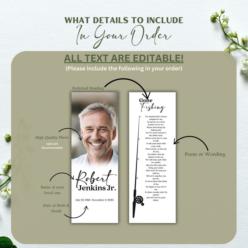 Personalized Bookmark Picture Memorial | Gone Fishing | Custom Memorial ...