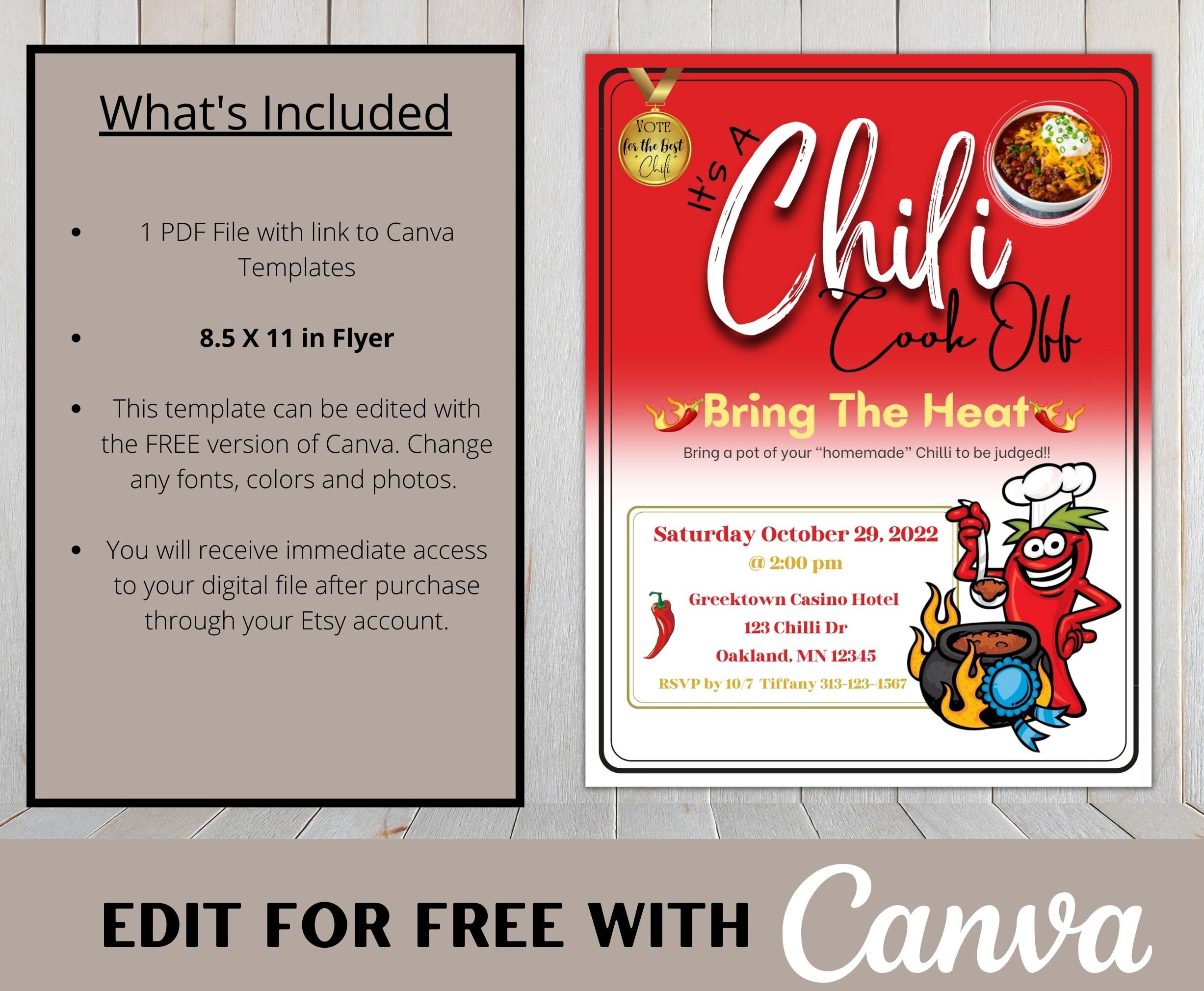 Chili Cook off Invite Flyer. Canva Template. Editable - Etsy