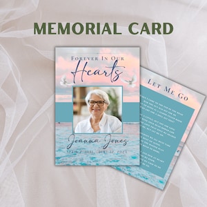Cartes commémoratives/de prière personnalisées | Vue sur l'océan | Souvenir funéraire | Imprimé | Papier laminé ou cartonné