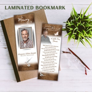 Marcapáginas personalizado con imagen conmemorativa / Diseño marrón con palomas / Recuerdo conmemorativo personalizado / Impreso y laminado