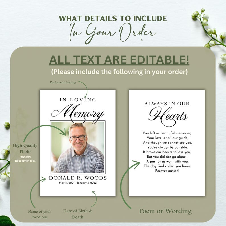 Personalized Memorial Card: Funeral Keepsake, Printed - Etsy