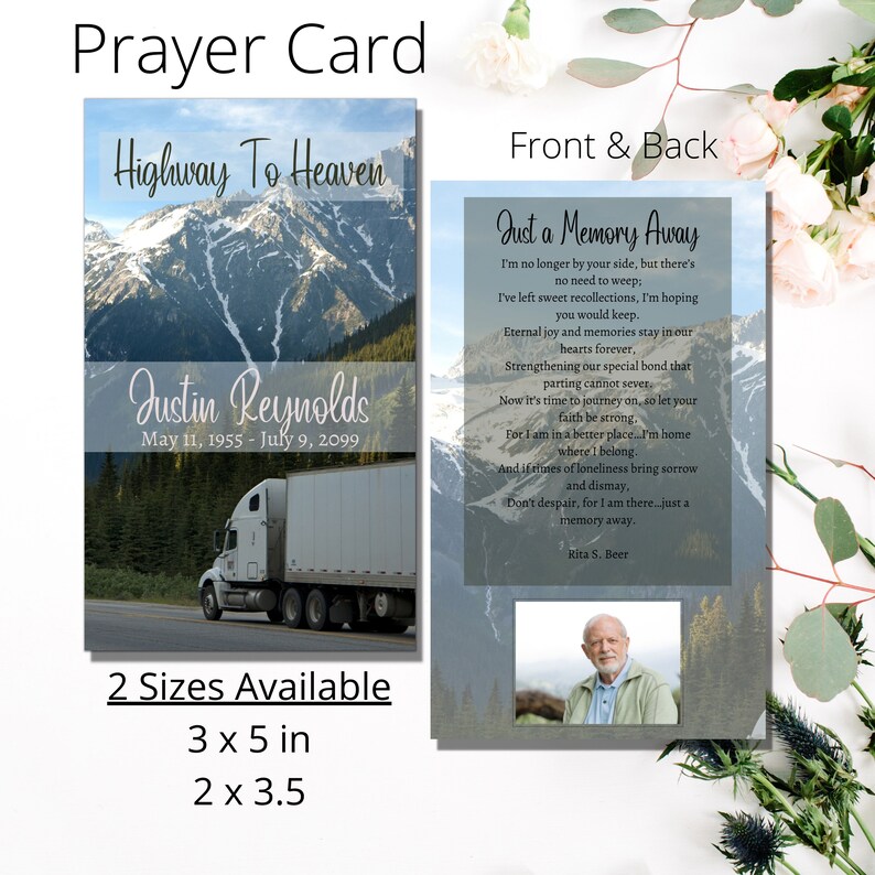 Funeral Truck Driver Prayer Card Editable Memorial Card Etsy