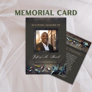 Cartões de memória/oração personalizados | Brown Gone Fishing | Lembrança de memória personalizada | Lembrança de funeral | Impresso | Laminado ou papel cartão