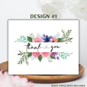 Cartões de agradecimento florais – Conjunto de cartões de papelaria planos com envelopes – Design floral elegante para casamentos, chás de bebê ou uso pessoal