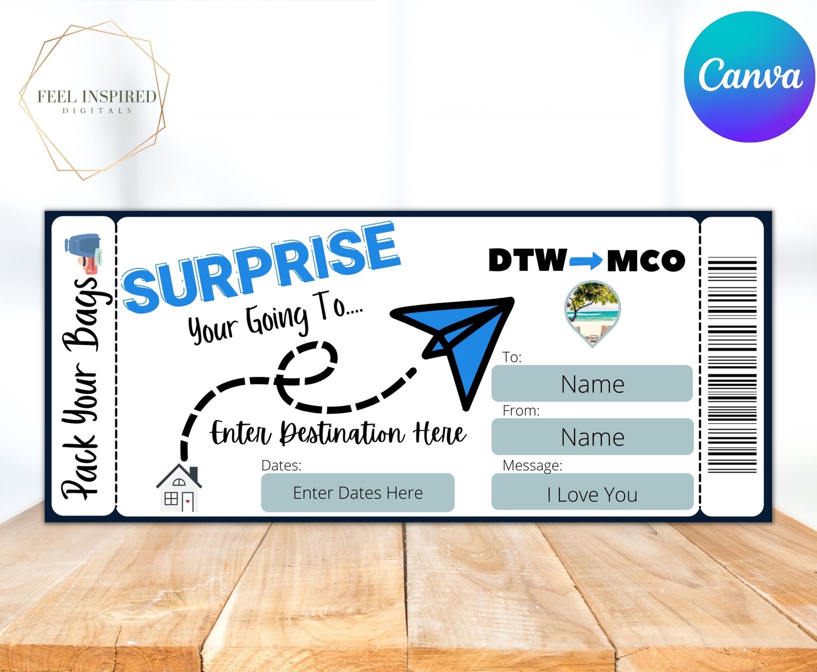 Boarding Pass Template Surprise Vacation Printable Surprise - Etsy