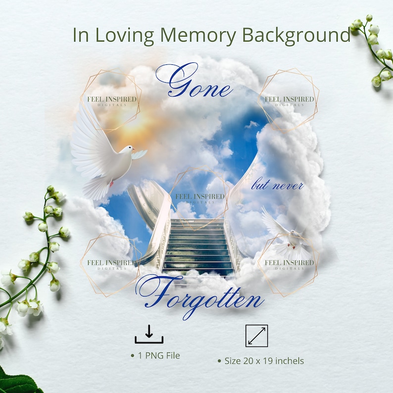 Heaven Stairway Clouds Gone but Not PNG. Memorial Background