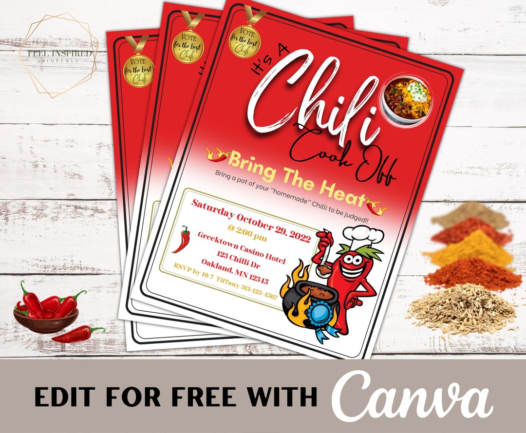 Chili Cook off Invite Flyer. Canva Template. Editable Printable House