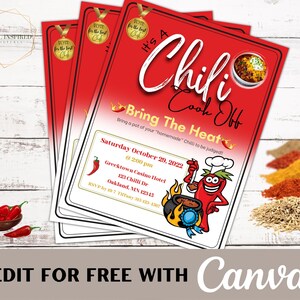 Chili Cook off Invite Flyer. Canva Template. Editable Printable House