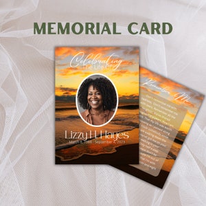Cartes de prière personnalisées | Souvenir commémoratif photo personnalisé « Sunset Beach » | Souvenir funéraire | Imprimé | Papier laminé ou cartonné