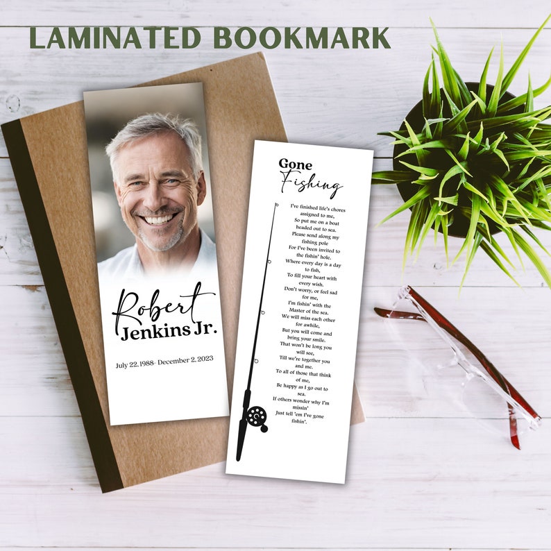 Personalized Bookmark Picture Memorial | Gone Fishing | Custom Memorial ...