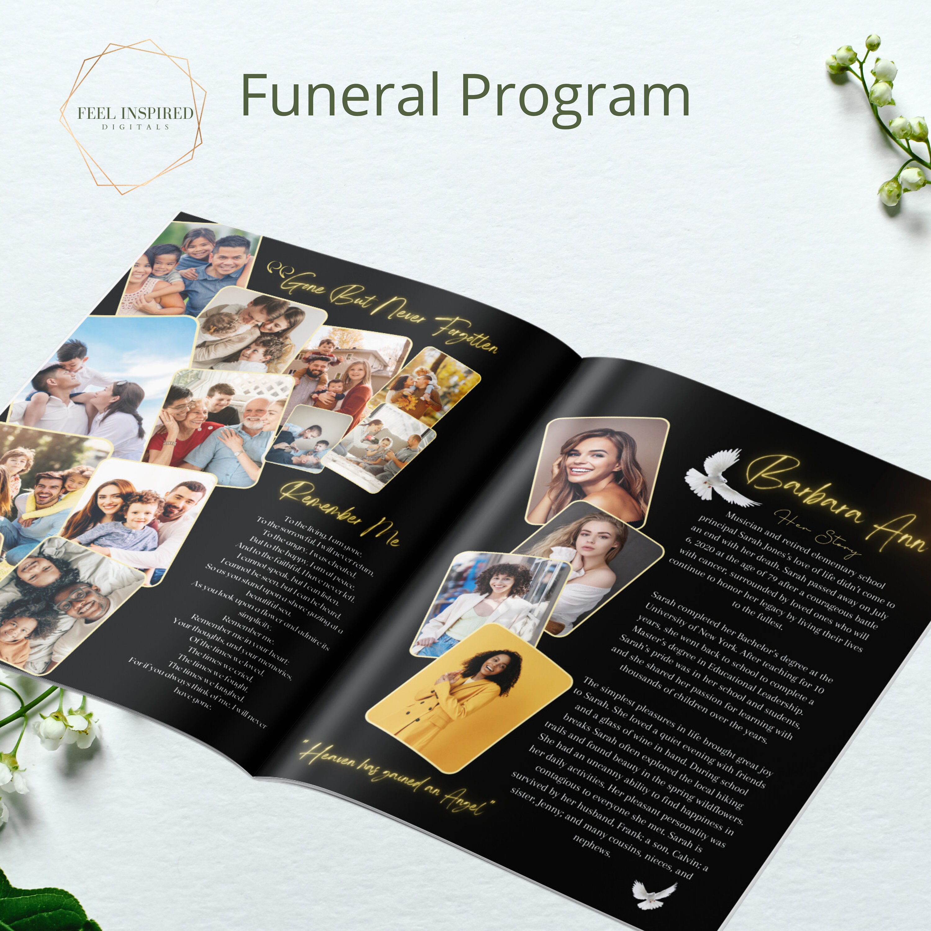 Elegant Black Funeral Program Template: Clouds Design (11x17 Inches, 8 ...