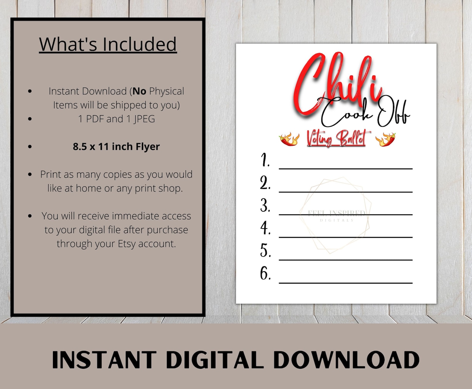 Chili Cookoff Voting Ballot. 8.5x11 Digital Printable Sheet Etsy
