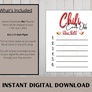 Chili Cook-off Voting Ballot. 8.5x11 Digital Printable Sheet - Etsy