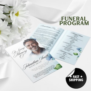 Brochura do Programa Funerário | Livreto impresso e enviado, dobrado, tamanho 14,7 x 21,5 cm | Ordem de Serviço | Panfleto de Celebração da Vida