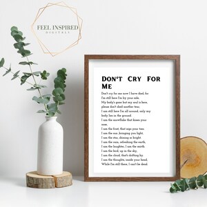 Don't Cry for Me Memorial Poem. Celebration of Life, Funeral ...