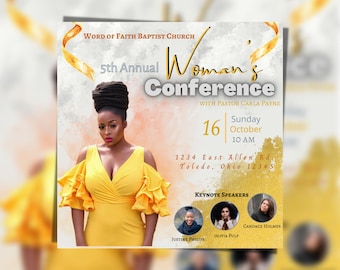 Yellow Women's Conference Flyer Template: Church Service, Social Media (Canva Template)