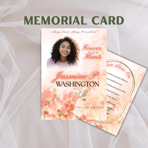 Cartes commémoratives/de prière personnalisées | Motif floral rose | Souvenir commémoratif personnalisé | Souvenir funéraire | Imprimé | Papier laminé ou cartonné