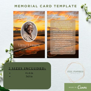 Beach Sunset Funeral Bundle. Canva Template. Memorial Service Invite. Celebration of Life. Death Announcement