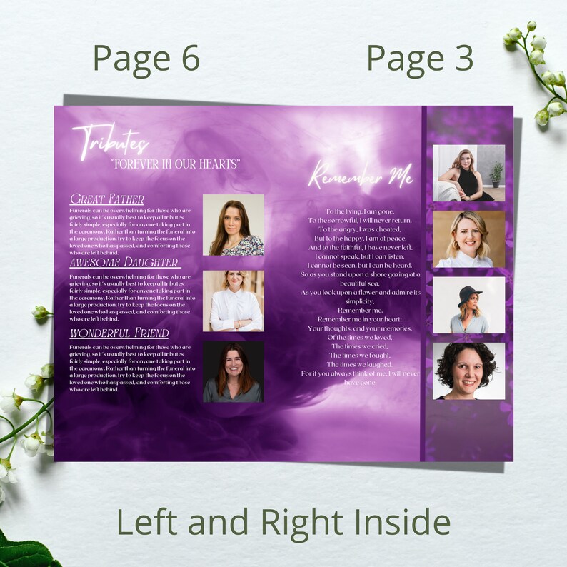 8 Page Purple Funeral Program. Canva Template Size 8.5x11. Etsy